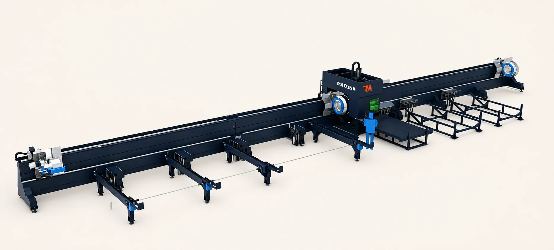 TY-28025 Dreibacken-Laserrohrschneidemaschine mit langem Maschinenbett und Werkstückspannsystem