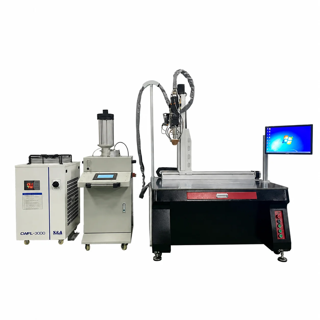 TY-RF2018 Plattform-Automatik-Laserauftragschweißmaschine mit Bearbeitungstisch, Auftragschweißkopf, Pulverförderer und Kühlanlage