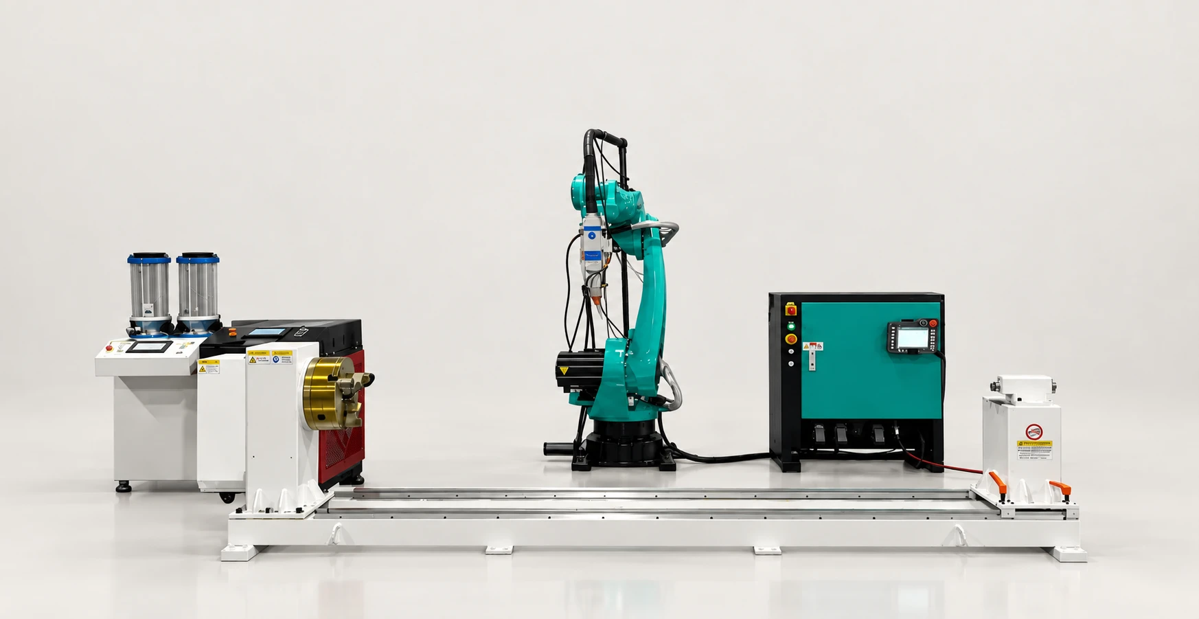 TY-RF5018 Roboter-Laserauftragsschweißarbeitsplatz mit grünem Roboter, Pulverförderer und Drehpositionierer