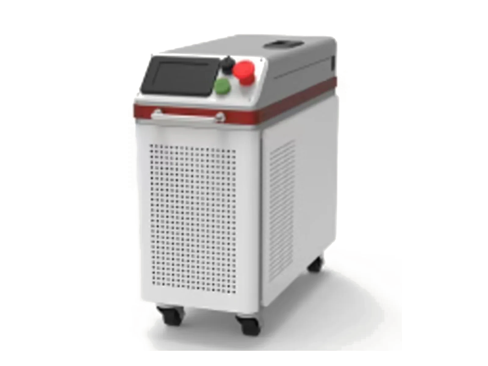 TY-QX1019 luftgekühlte MINI-Schrank-Einzelmodus-Puls-Laserreinigungsmaschine mit Bedienfeld, Lüftungsgittern und Lenkrollen